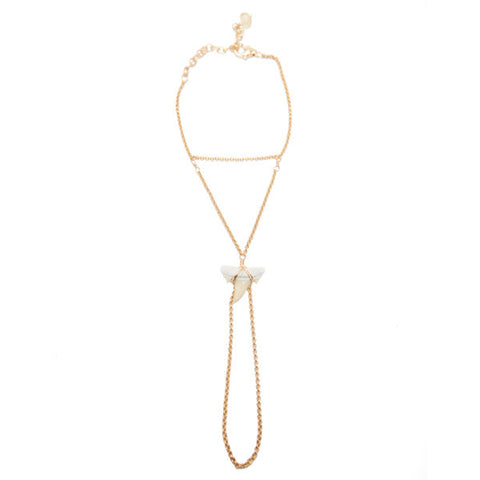 hand chain with tiny sharks tooth - 'aloha'