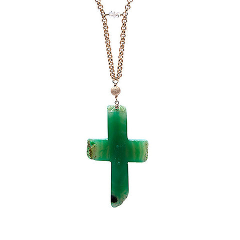 'grace' necklace with green agate cross