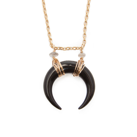 'selene' double horn crescent necklace - black - large