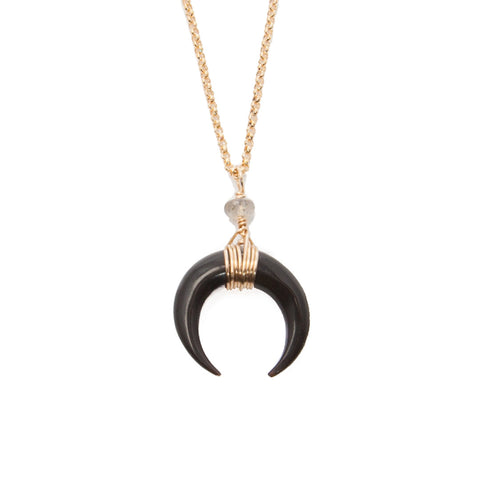 'selene' double horn crescent necklace - black - small
