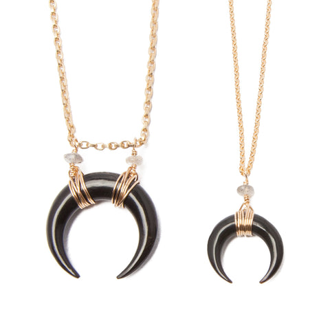 'selene' double horn crescent necklace - black - large