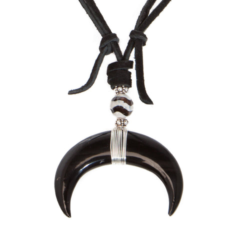 'wynona' double horn crescent on suede - black