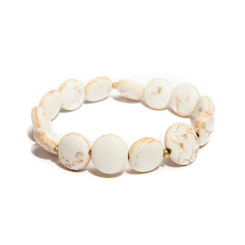 white magnesite bracelet - flat round