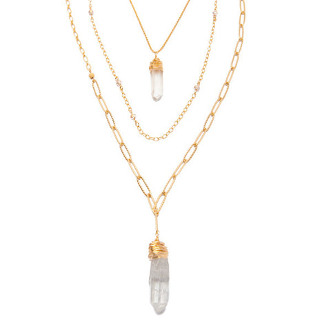 'triple threat' necklace with crystal quartz