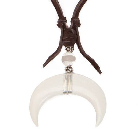 'wynona' double horn crescent on suede - white