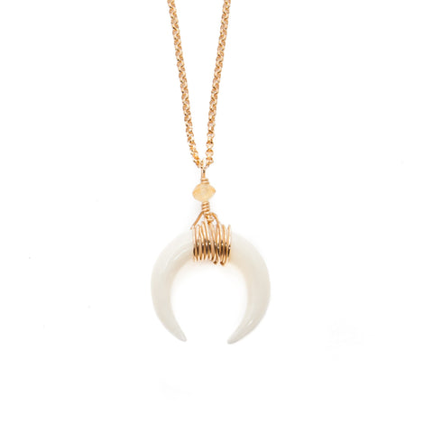 'selene' double horn crescent necklace - white - small