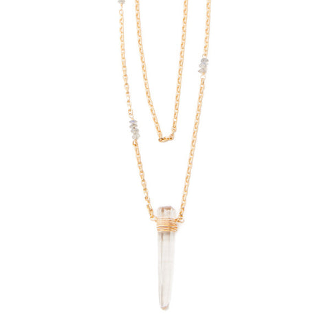 wire wrapped crystal quartz necklace. crystal quartz jewelry.