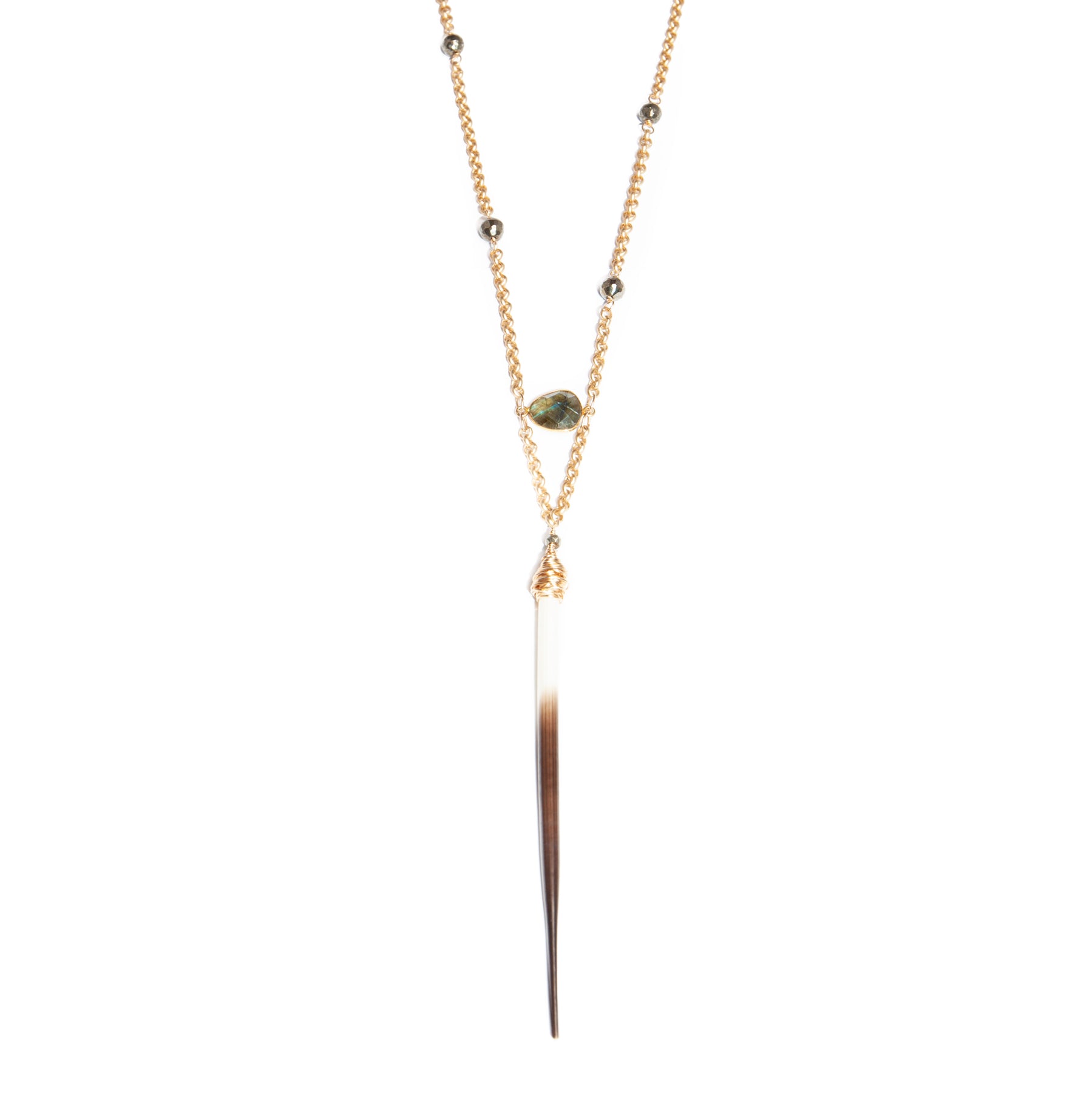 Crossed Brass Quill Necklace - Box Turtle
