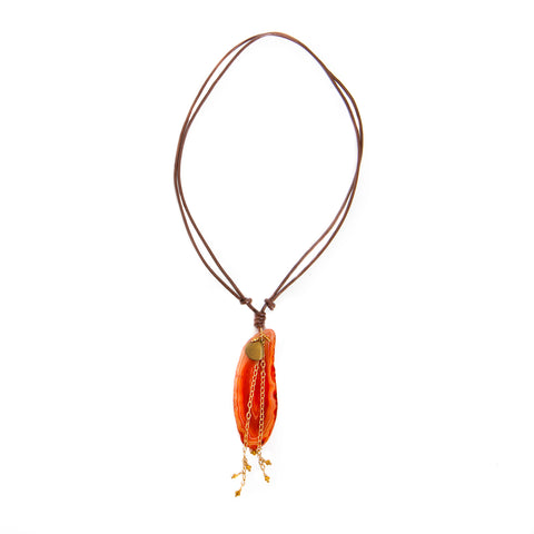 'mesha' sliced agate pendant on leather cord - burnt orange