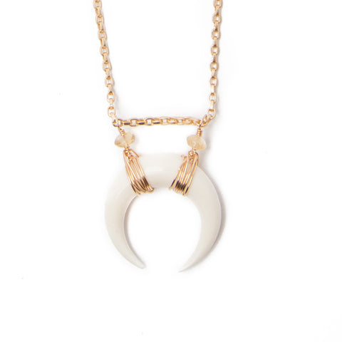 'selene' double horn crescent necklace - white - large