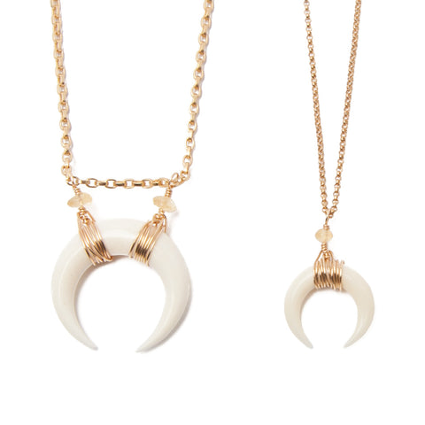 'selene' double horn crescent necklace - white - large